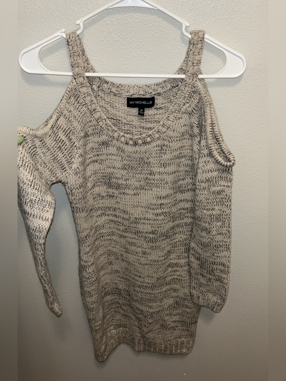 My Michelle Neutral Marled Off-Shoulder Knit Sweater
